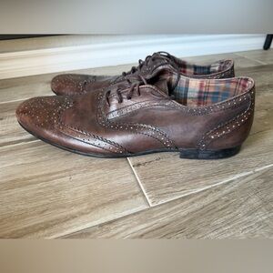 BED|STU Brown Leather Wingtip Oxfords with Plaid Lining - Never been used